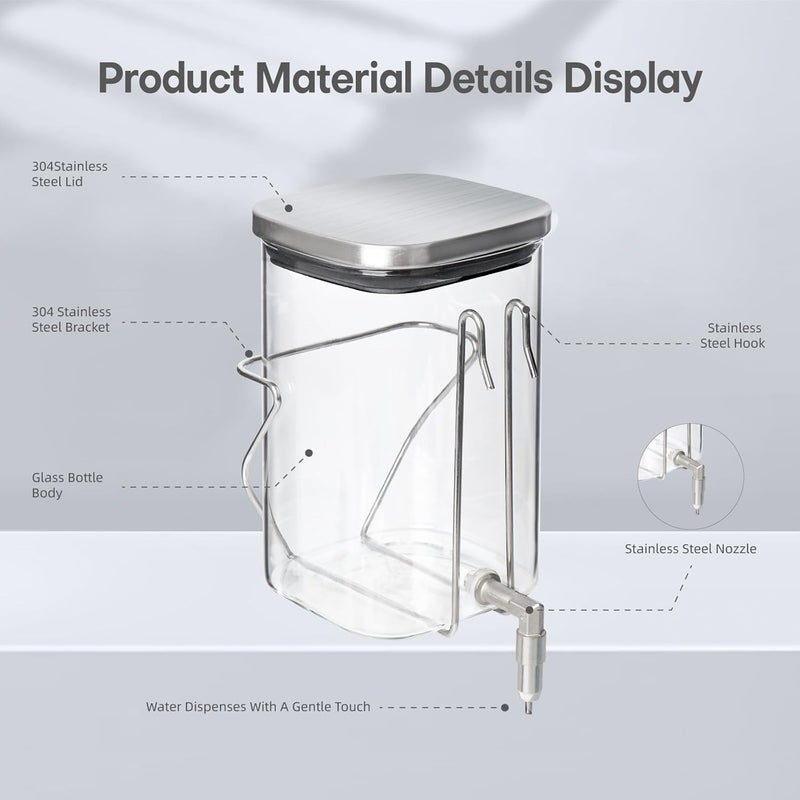 HardcorePet Premium Stainless Steel & Glass Pet Water Bottle - Firing Pin No-Drip Dispenser for Rabbits/Parrots/Rodents | 3 Size Options with Universal Cage Mount (350ml) - Image 5